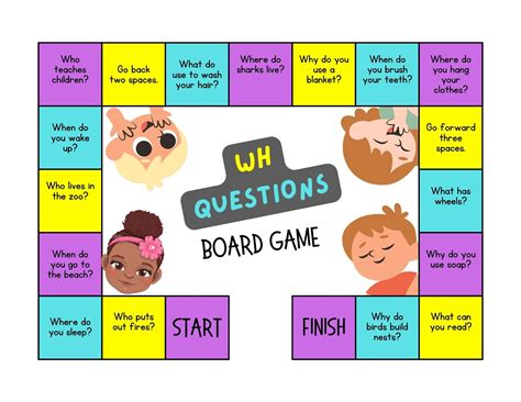 WH Questions Game Board Fun Play for Little Learners Just Add Dice and