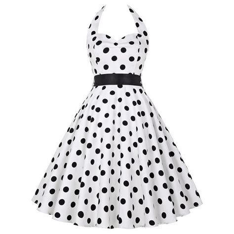 Sexy Retro White Polka Dot Dress Audrey Hepburn Vintage Halter Party