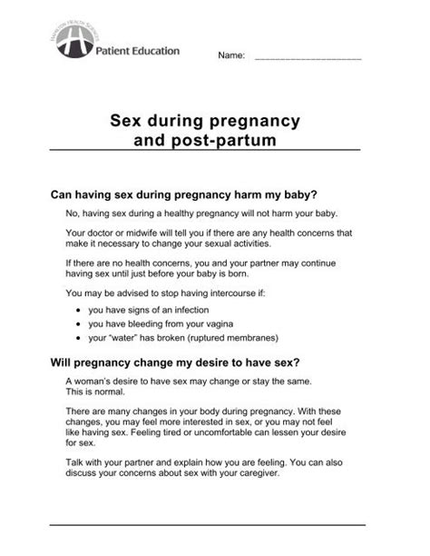 sex during pregnancy and post partum hamilton health sciences