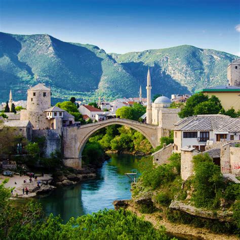 Historic City Of Mostar With The Neretva River And Stari Most Bridge