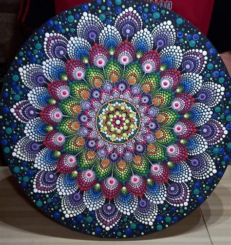 Color Burst Dot Mandala On 12 Round Stretched Canvas In Shades Of C7b