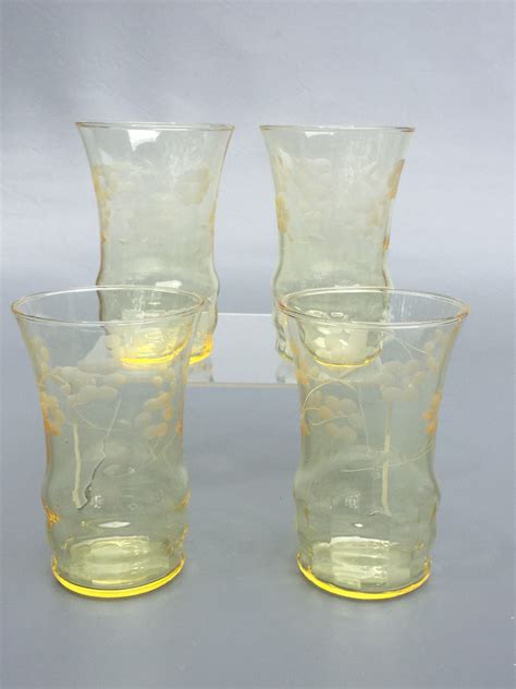 4 Vintage Fostoria Glass Co Depression Glass Glasses Yellow 1930 S Antique Price Guide