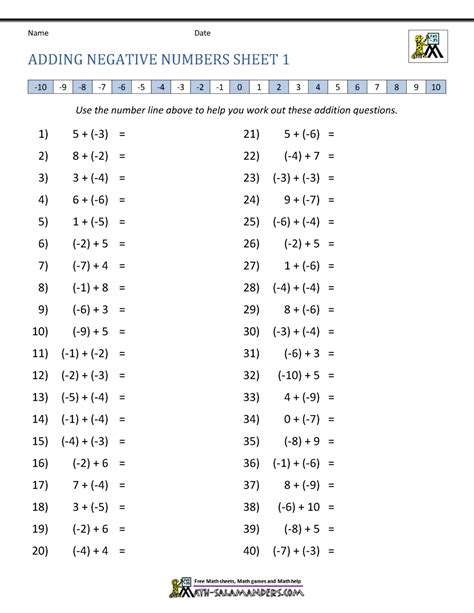 Adding Positive And Negative Numbers Worksheet With Answers