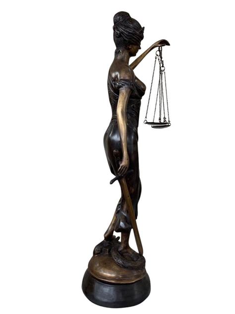 Bronze Lady Justice Statue Scales Legal Justitia Themis 20th Century