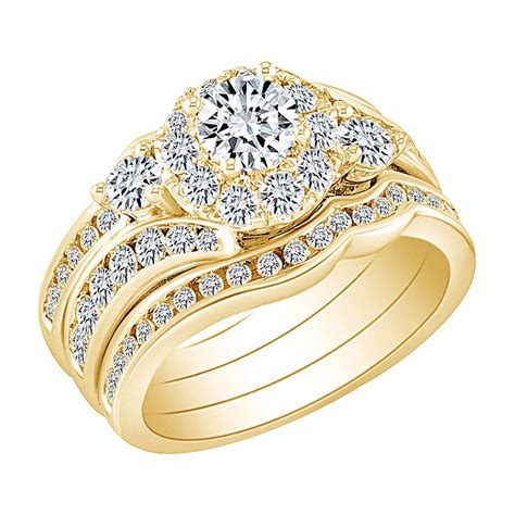 Wishrocks 2 Cttw Womens Round Natural Diamond 3 Piece Bridal Wedding Engagement Ring Band Set