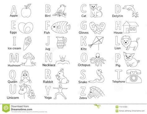 Beginning letter coloring, small sentence to read and sticker box included. A TO Z stock vector. Illustration of education, lettery ...