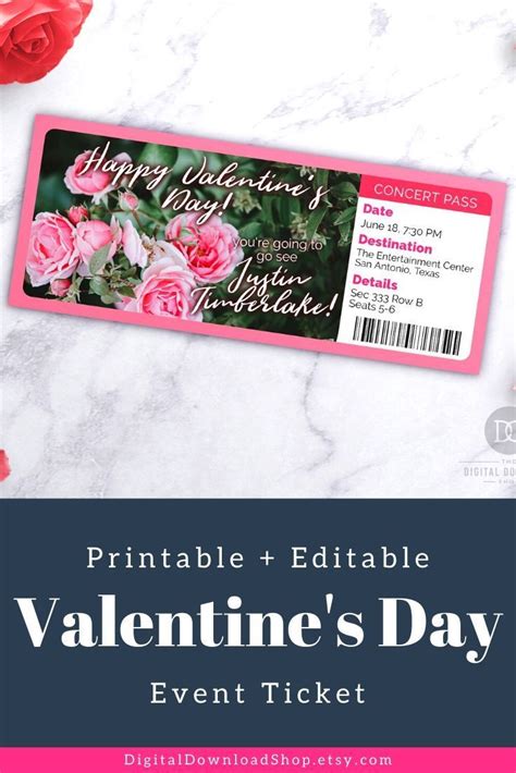 Valentines Day Event Ticket Template Printable Etsy Event Ticket