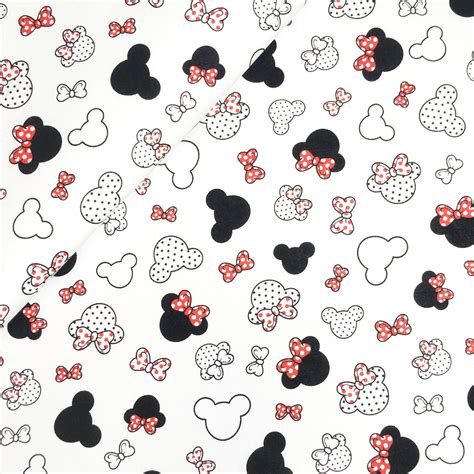 Baby Fabric Minnie Mouse With Red Bows On White 100 Cotton Etsy