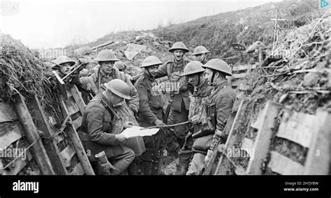 Ww1 British Soldiers Reading A Document Possibly A Map In The