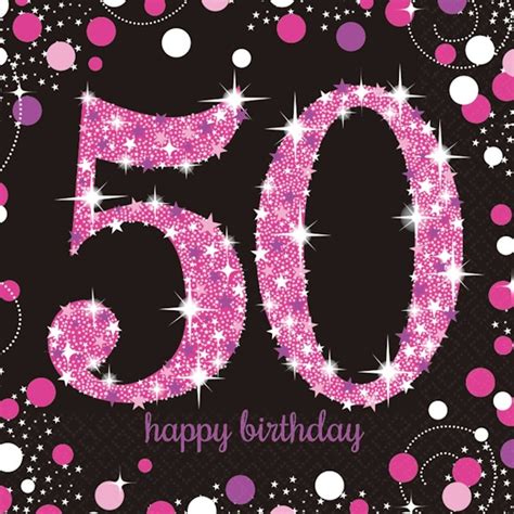 16 X Pink Celebration Age 50 Napkins Pink And Black 50th Birthday Napkins