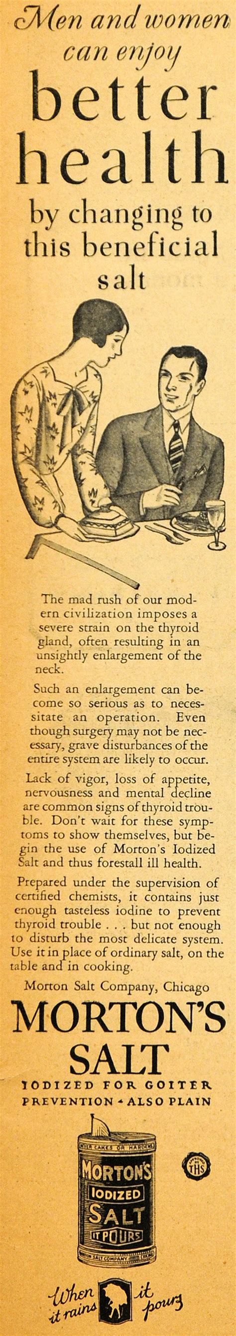 1928 Ad Better Health Mortons Iodized Salt Goiter Original Advertis