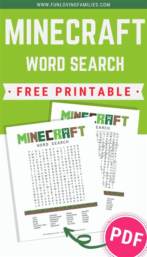 Minecraft Word Search Fun Pages Pinterest Minecraft Word Search Free Printable Download Puzzld