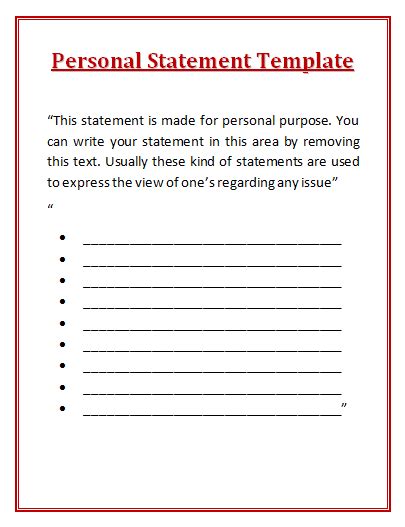 Personal Statement Templates 12 Free Printable Word Excel And Pdf