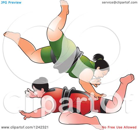 Clipart Of Female Sumo Wrestlers Fighting Royalty Free Vector