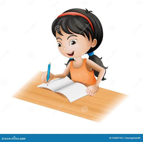 Girl Writing Letter Cartoon Illustration 220378492