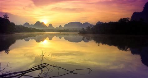 Fondos De Pantalla Luz De Sol Árboles Paisaje Puesta De Sol Lago