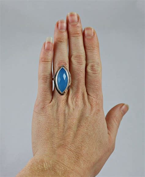 Blue Chalcedony Sterling Silver Adjustable Size Ring Etsy