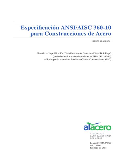 Especificacion Ansi Aisc 360 10 Para Construcciones De Acero