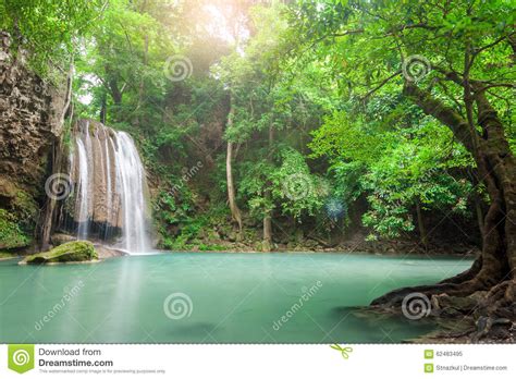 Deep Forest Waterfall At Erawan Waterfall National Park Kanchanaburi