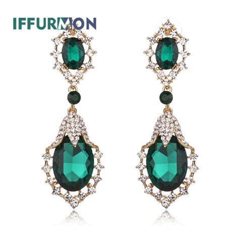 IFFURMON Mulheres Moda Brincos Imitação de Cristal Verde Rodada Brincos