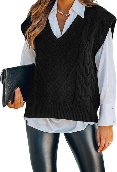 Farysays Womens Sweater Vests V Neck Sleeveless Casual Oversized Knit Sweater Vest Pullover