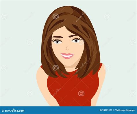 Vector Cute Cartoon Girl With Brown Hair Stock Vector Illustration