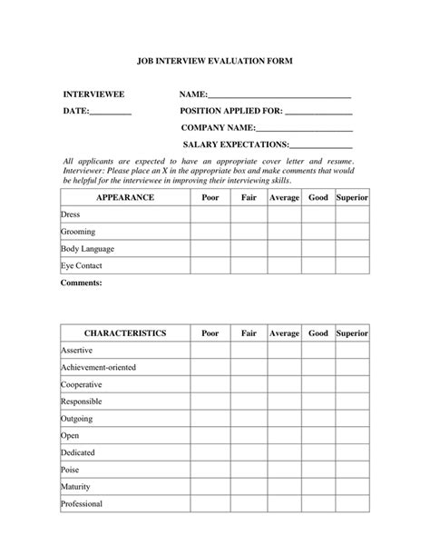 Job Interview Evaluation Form In Word And Pdf Formats Vrogue