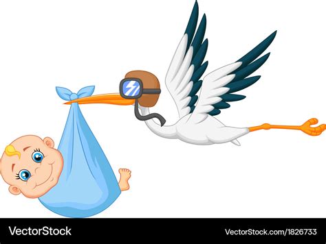 Cartoon Stork Carrying Baby Royalty Free Vector Image