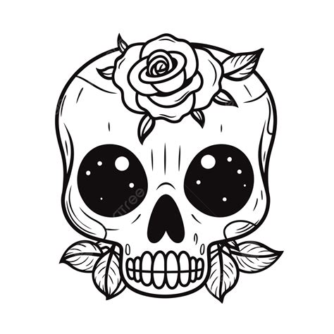 Skull Drawing With Rose Ears Outline Sketch Vector Skull Rose Drawing Skull Rose Outline