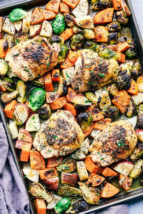 Sheet Pan Roasted Garlic Herb Chicken With Potatoes And Brussels
