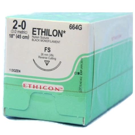 2 0 X 18 Ethilon Nylon Black Sutures With Fs Needle 12box