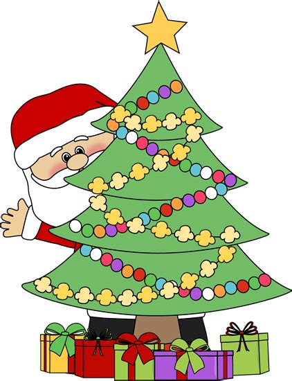 Santa Behind a Christmas Tree Clip Art - Santa Behind a ...
