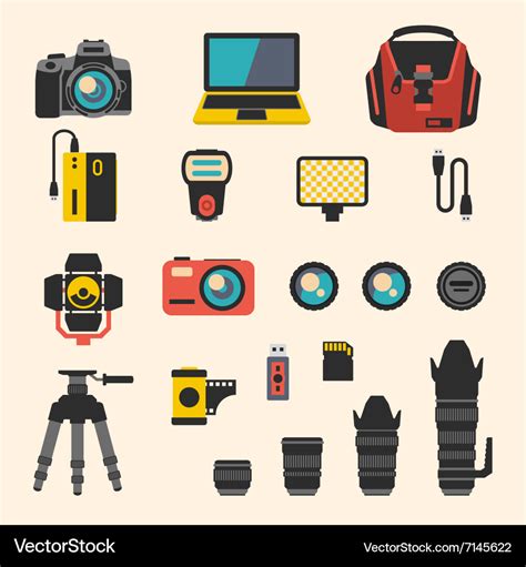 Photographer Kit With Camera Elements Flat Vector Image