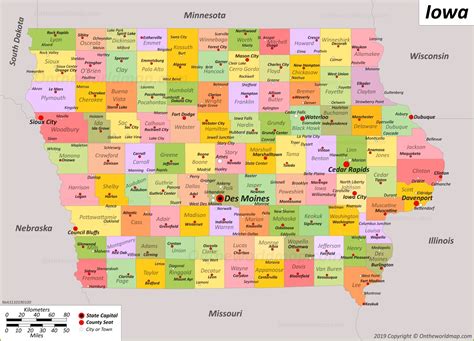 Iowa Map With Cities And Towns Printable