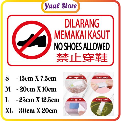 No Shoes Allowed Sign Sticker PVC Sticker Wall Window WATERPROOF Dilarang Memakai Kasut Sticker