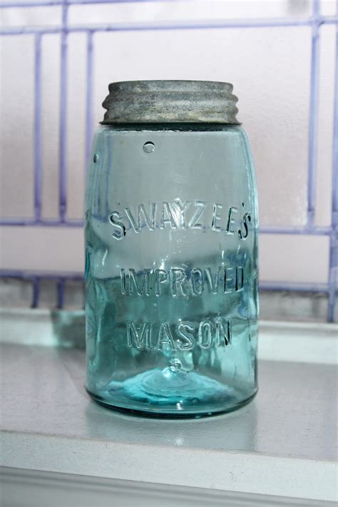 Antique Blue Canning Jar Swayzees Improved Mason Jar Quart Early 1900s