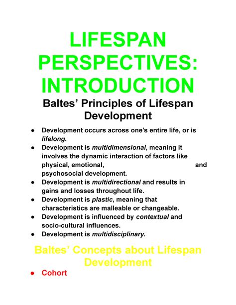 Lifespan Perspectives Introduction Lifespan Perspectives