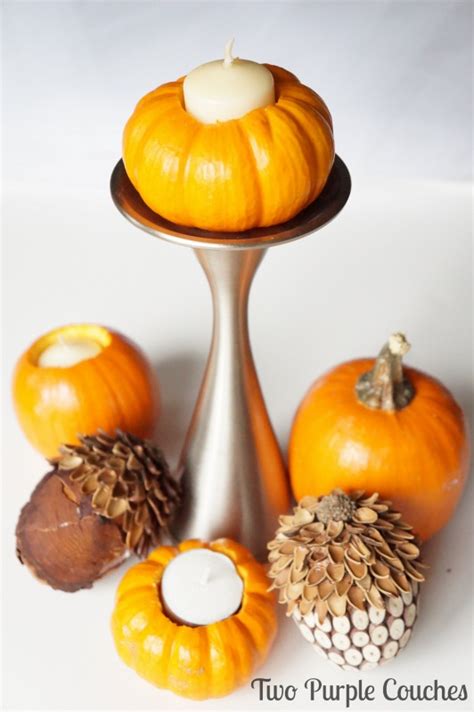Easy Diy Pumpkin Candle Holders Two Purple Couches
