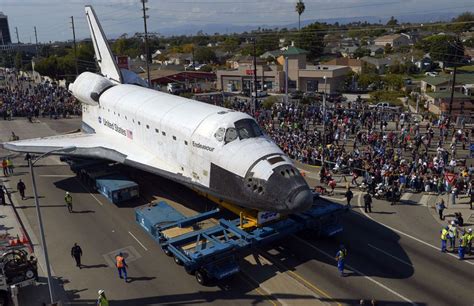 The Us Space Shuttle Endeavour Makes Its Way To The California Science