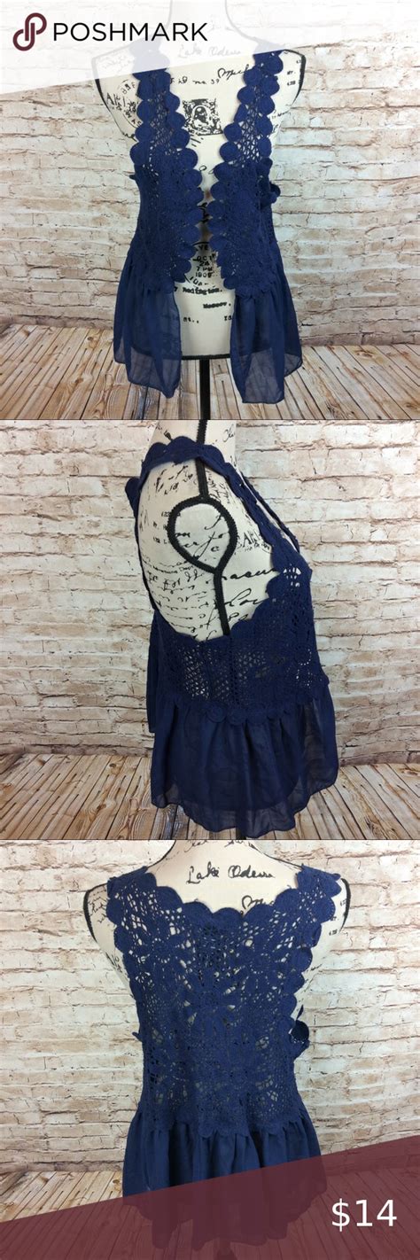 Rue 21 Crochet Lace Sheer Navy Vest S M Clothes Design Lace Vest