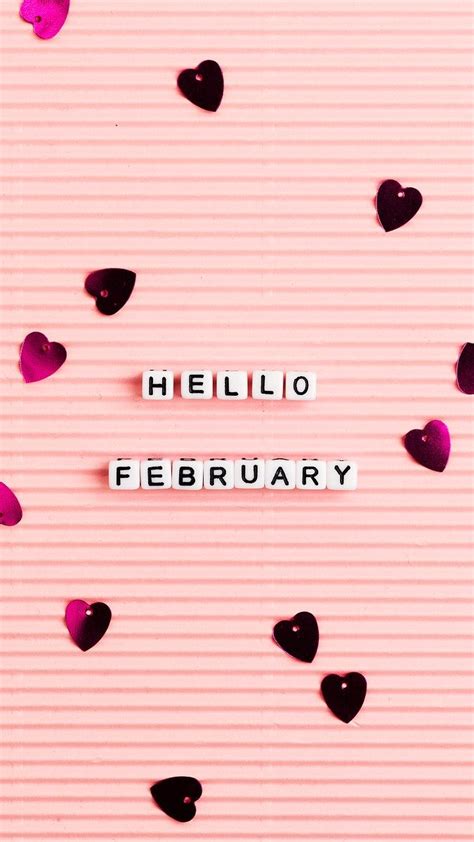 Hello February Beads Message Typography On Pink Free Image By