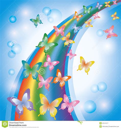 Colorful Background With Rainbow And Butterflies Royalty