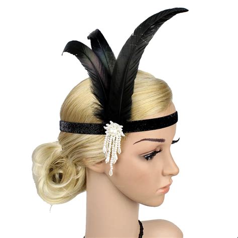 Aliexpress Com Buy Black Feather 1920s Flapper Headpiece Beaded