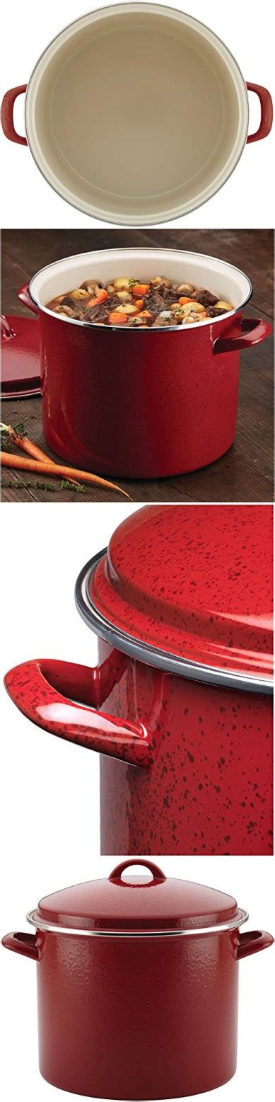 Stock pot with lid offers both traditional and contemporary appeal. Paula Deen Enamel on Steel Covered Stockpot, 12 quart, Red ...
