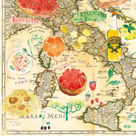 Italy Food Map Poster Watercolor Illustrated Map Print Etsy