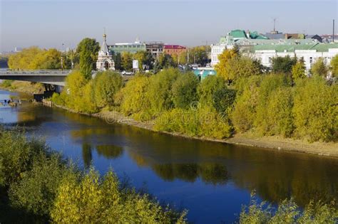 Omsk Siberia Russia Panorama Autumn City Landscape Stock Image