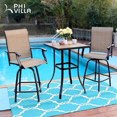 Phi Villa Outdoor Patio Swivel Bar Stools With Back Bar Height Patio