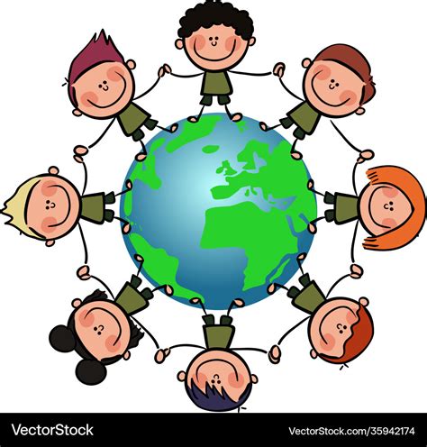 Multicultural People Around Earth Holding Hands Vector Image
