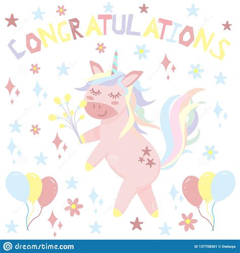 Unicorn Congratulates - Vector Illustration, Eps Stock ...