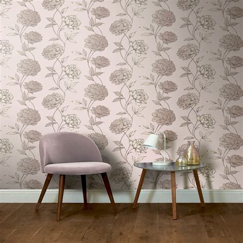 Arthouse Pretty Floral Smooth Metallic Blush Wallpaper Homebase